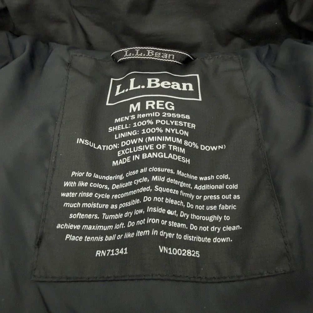 LL Bean Mens‎ Medium Black Downtek Pertex Insulated Puffer Coat Parka No Hood